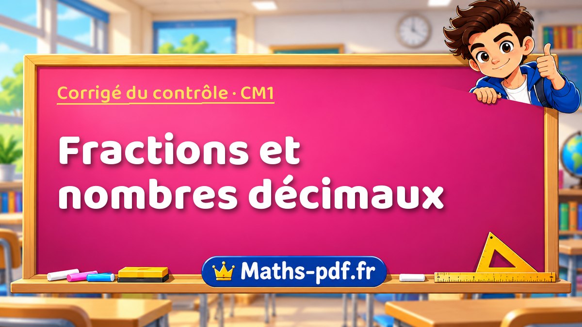Fractions et nombres décimaux – Corrigé de contrôle de maths niveau CM1 sur Maths-pdf.fr