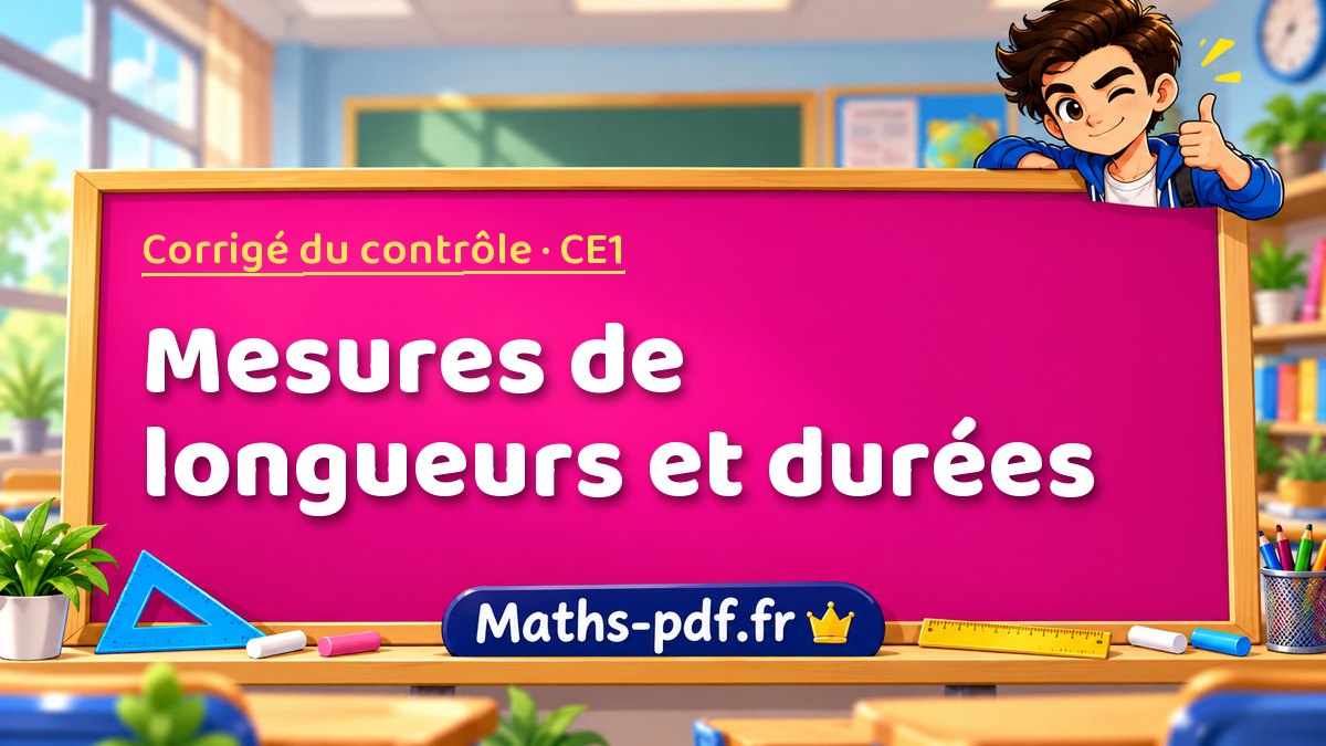 Mesures de longueurs et durées – Corrigé de contrôle de maths niveau CE1 sur Maths-pdf.fr