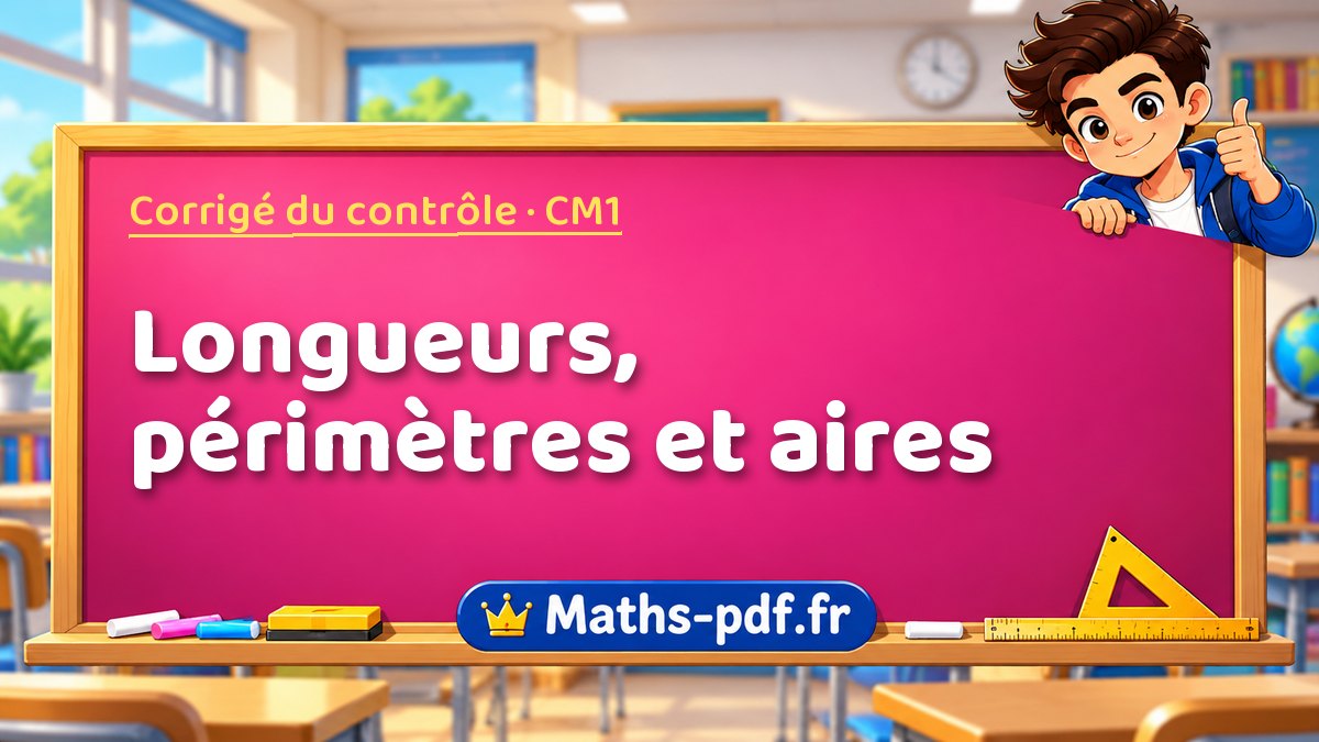 Longueurs, périmètres et aires – Corrigé de contrôle de maths niveau CM1 sur Maths-pdf.fr