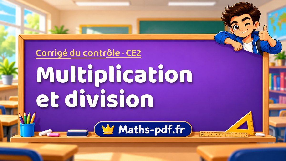 Multiplication et division – Corrigé de contrôle de maths niveau CE2 sur Maths-pdf.fr
