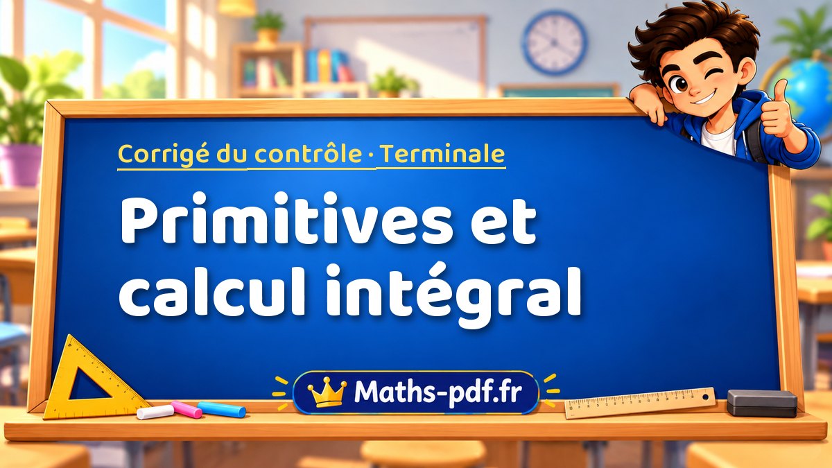Primitives et calcul intégral – Corrigé de contrôle de maths niveau Terminale sur Maths-pdf.fr