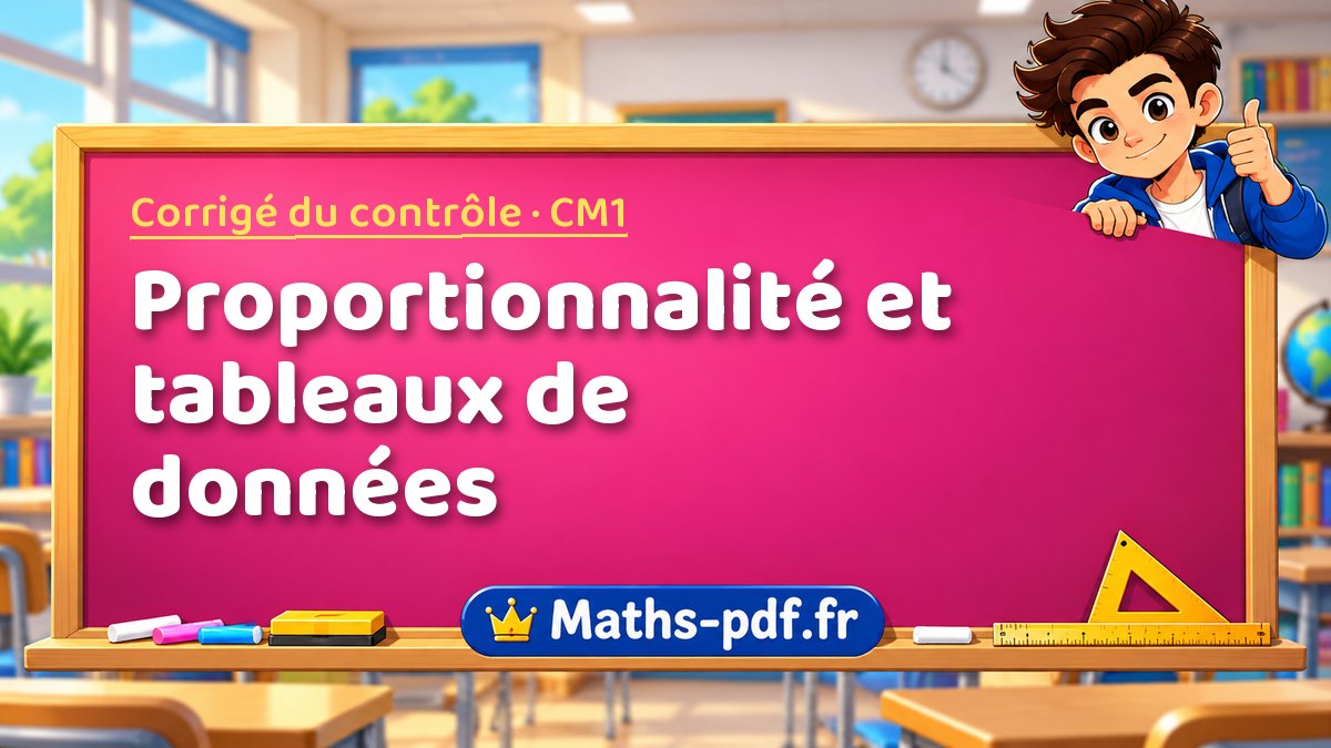 Proportionnalité et tableaux de données – Corrigé de contrôle de maths niveau CM1 sur Maths-pdf.fr