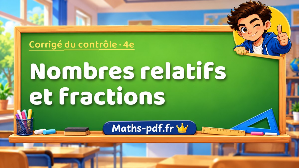 Nombres relatifs et fractions – Corrigé de contrôle de maths niveau 4e sur Maths-pdf.fr
