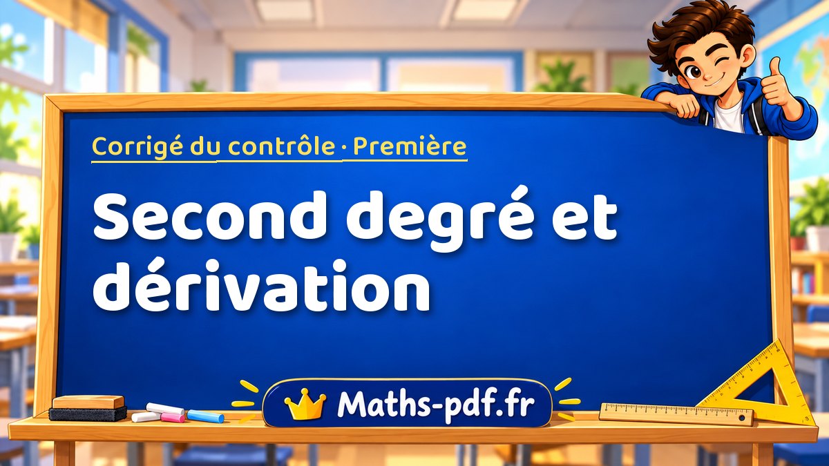 Second degré et dérivation – Corrigé de contrôle de maths niveau Première sur Maths-pdf.fr