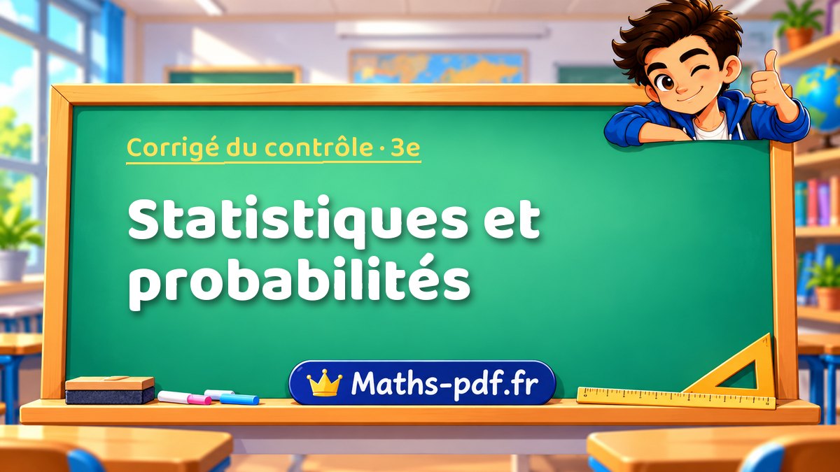 Statistiques et probabilités – Corrigé de contrôle de maths niveau 3e sur Maths-pdf.fr