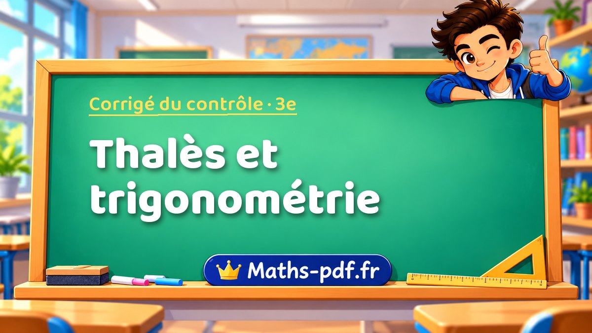 Thalès et trigonométrie – Corrigé de contrôle de maths niveau 3e sur Maths-pdf.fr