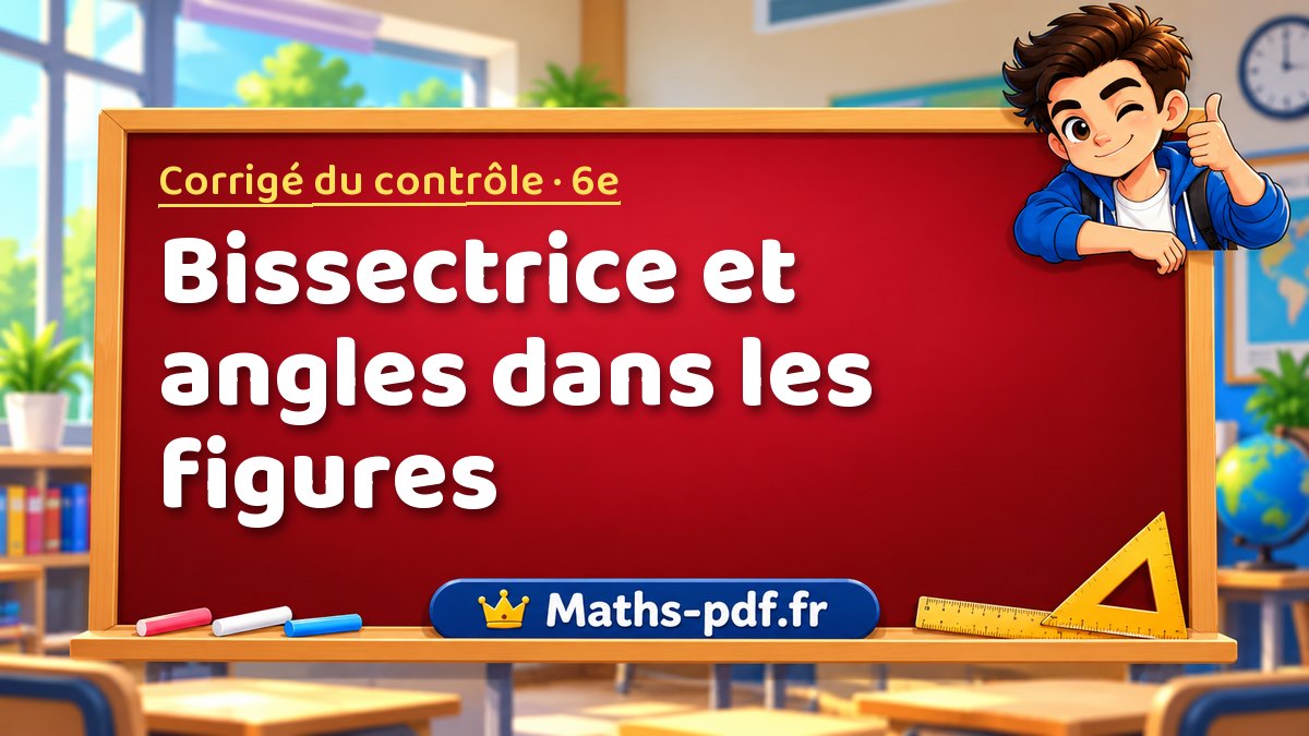 Bissectrice et angles dans les figures – Corrigé de contrôle de maths niveau 6e sur Maths-pdf.fr