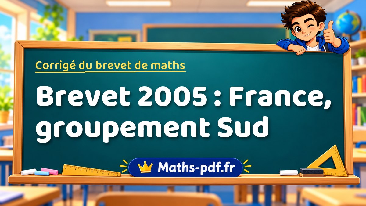 Corrigé de maths – Brevet 2005 : France, groupement Sud – Maths-pdf.fr
