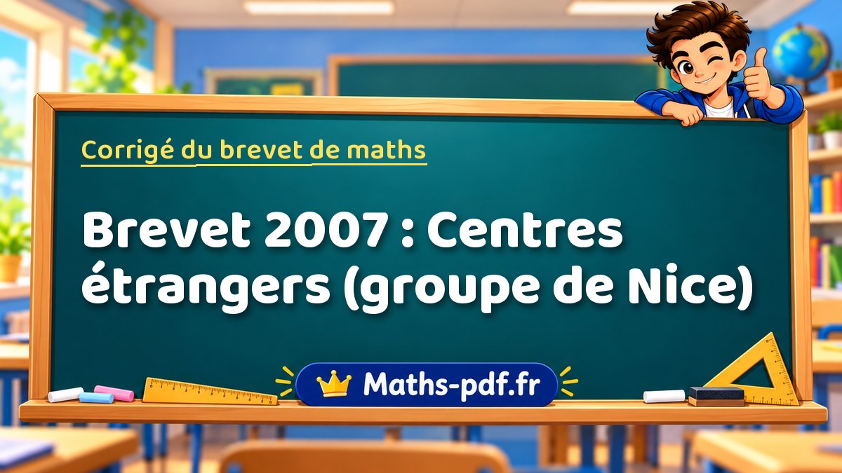 Corrigé de maths – Brevet 2007 : Centres étrangers (groupe de Nice) – Maths-pdf.fr