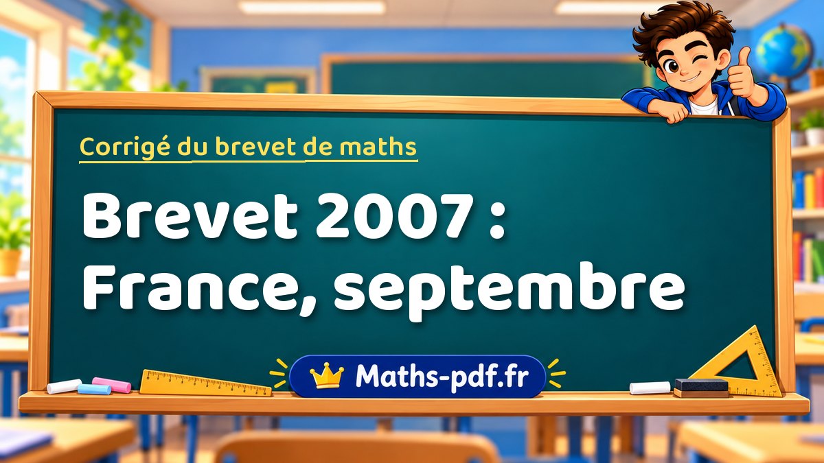 Corrigé de maths – Brevet 2007 : France, septembre – Maths-pdf.fr