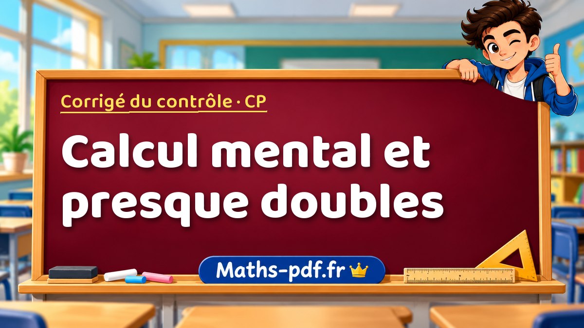 Calcul mental et presque doubles – Corrigé de contrôle de maths niveau CP sur Maths-pdf.fr