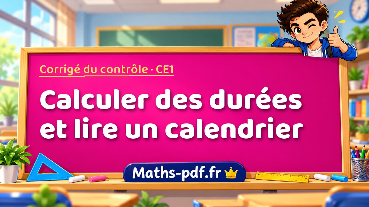 Calculer des durées et lire un calendrier – Corrigé de contrôle de maths niveau CE1 sur Maths-pdf.fr