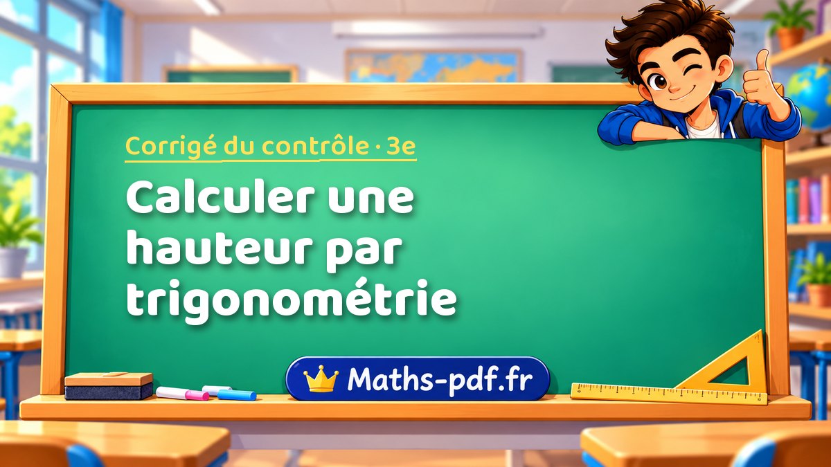 Calculer une hauteur par trigonométrie – Corrigé de contrôle de maths niveau 3e sur Maths-pdf.fr