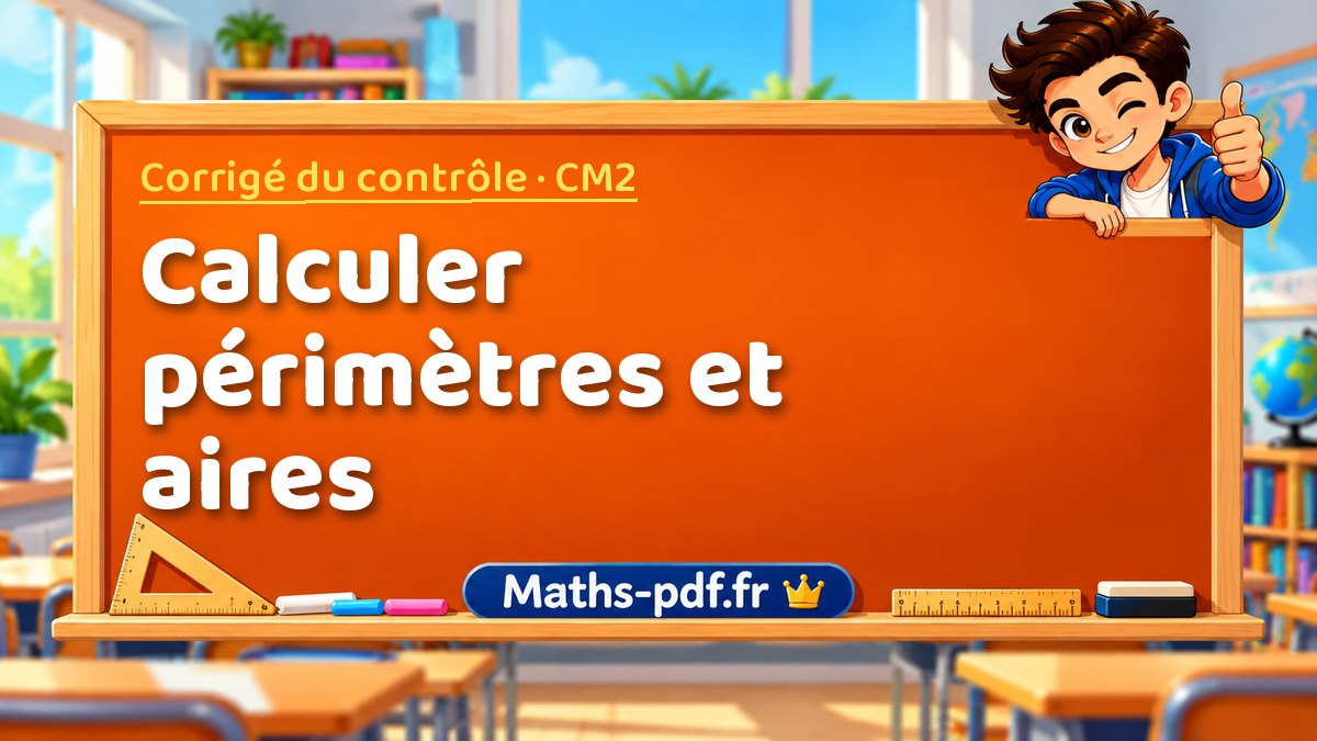 Calculer périmètres et aires – Corrigé de contrôle de maths niveau CM2 sur Maths-pdf.fr