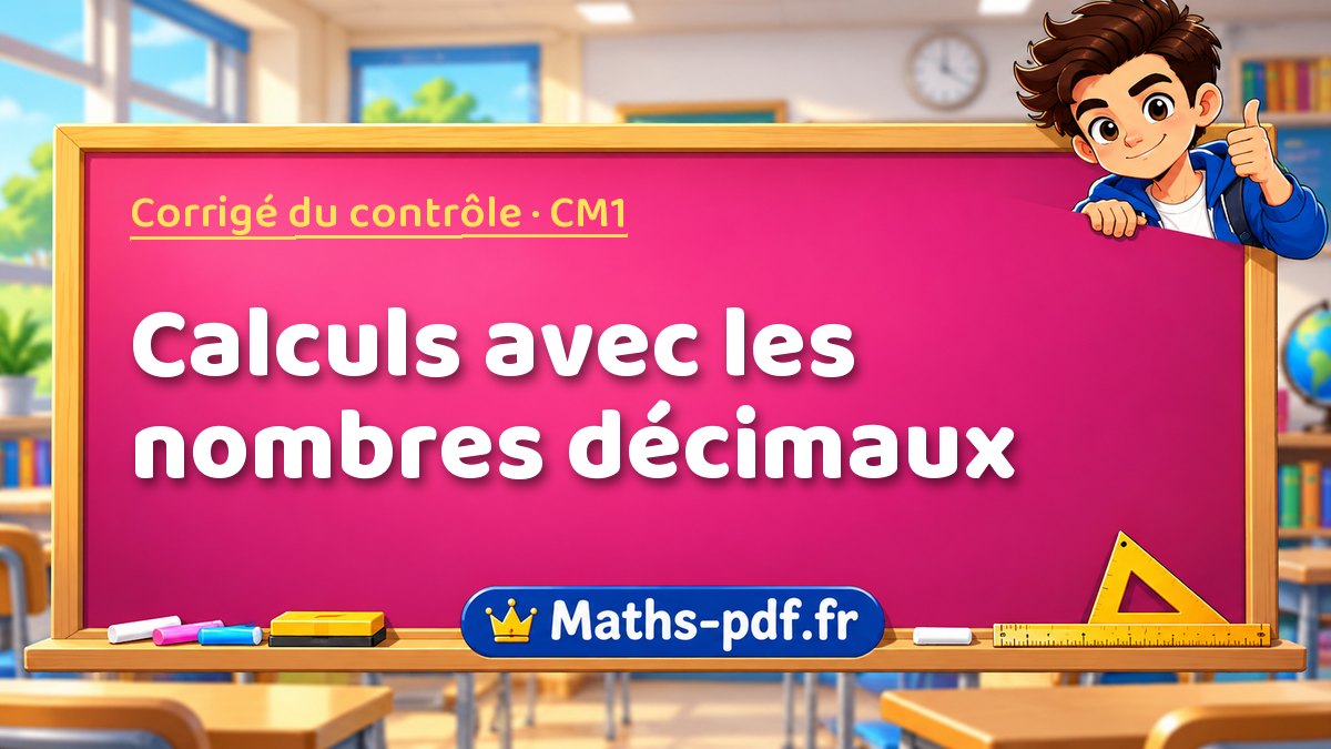 Calculs avec les nombres décimaux – Corrigé de contrôle de maths niveau CM1 sur Maths-pdf.fr