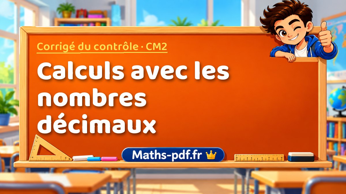 Calculs avec les nombres décimaux – Corrigé de contrôle de maths niveau CM2 sur Maths-pdf.fr