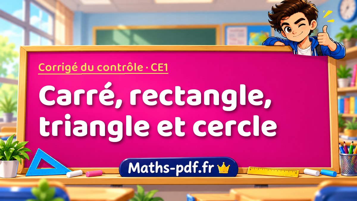 Carré, rectangle, triangle et cercle – Corrigé de contrôle de maths niveau CE1 sur Maths-pdf.fr