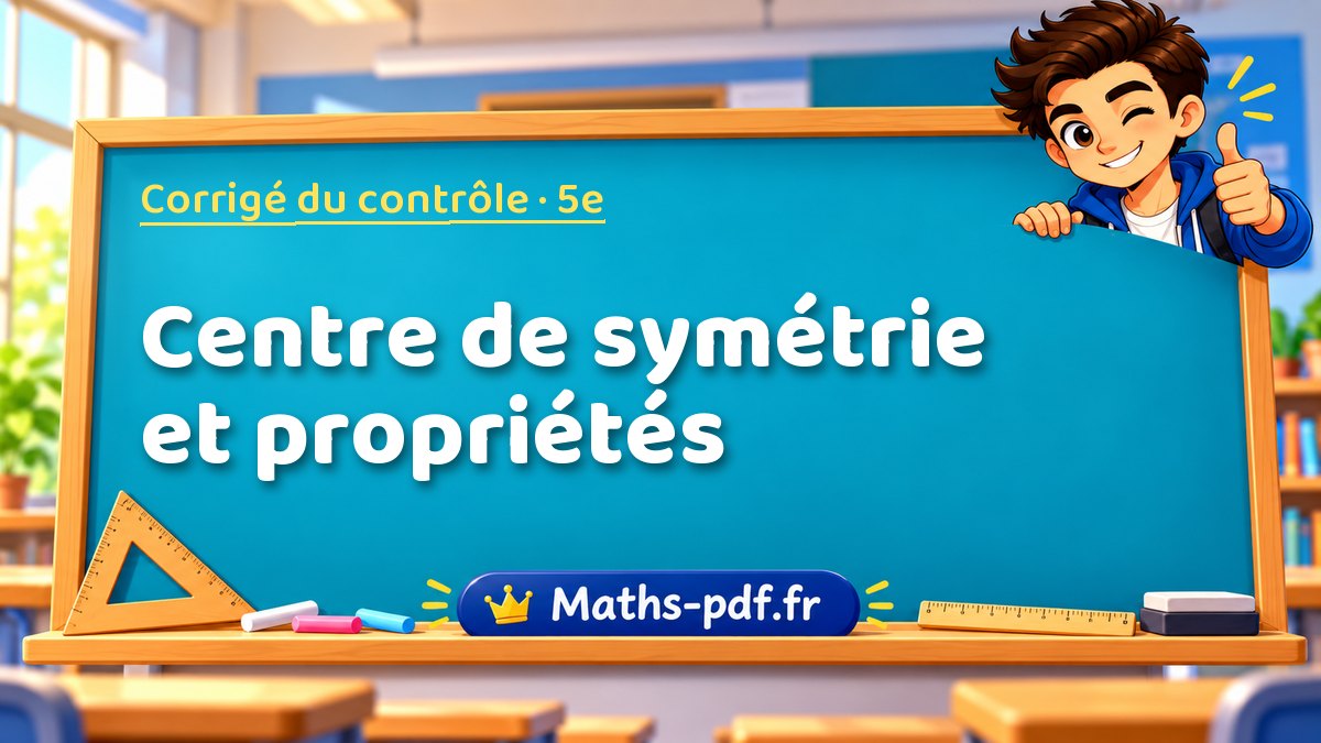 Centre de symétrie et propriétés – Corrigé de contrôle de maths niveau 5e sur Maths-pdf.fr