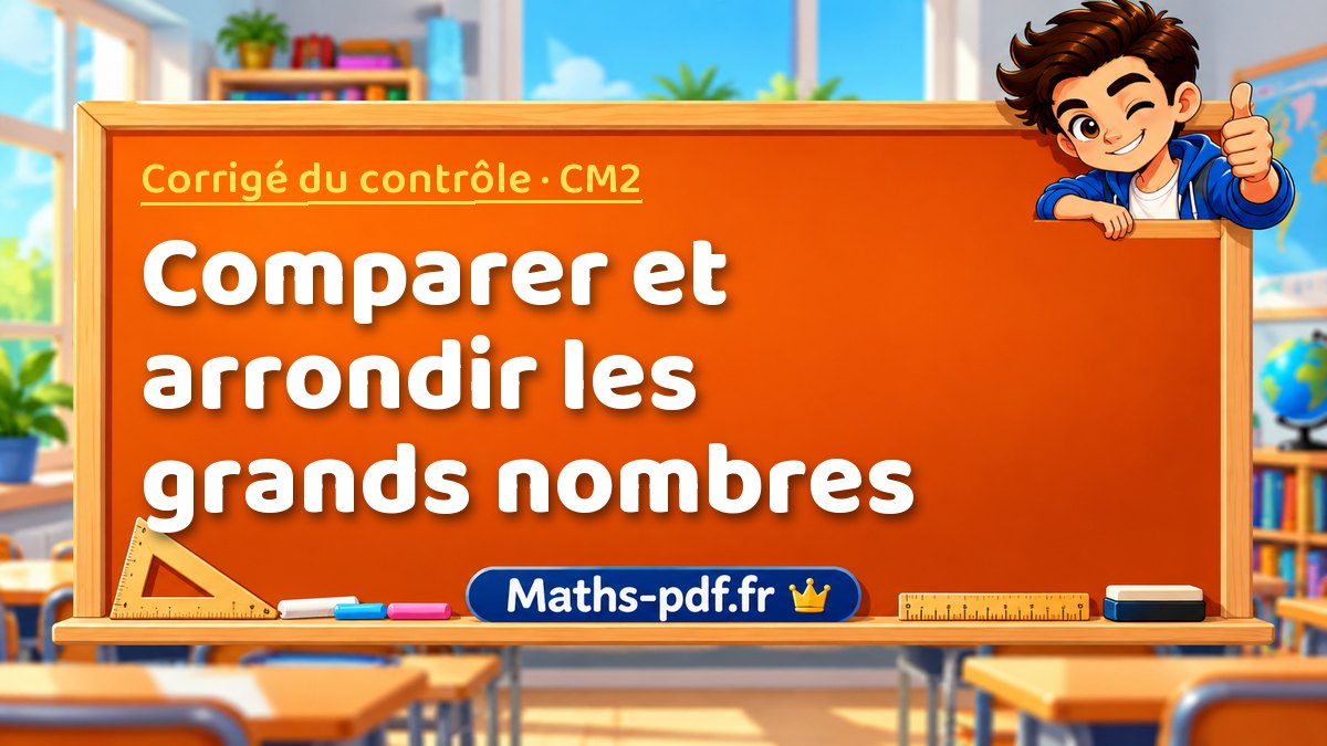 Comparer et arrondir les grands nombres – Corrigé de contrôle de maths niveau CM2 sur Maths-pdf.fr