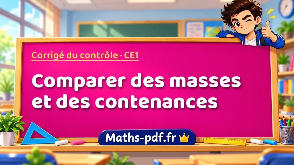 Comparer des masses et des contenances – Corrigé de contrôle de maths niveau CE1 sur Maths-pdf.fr