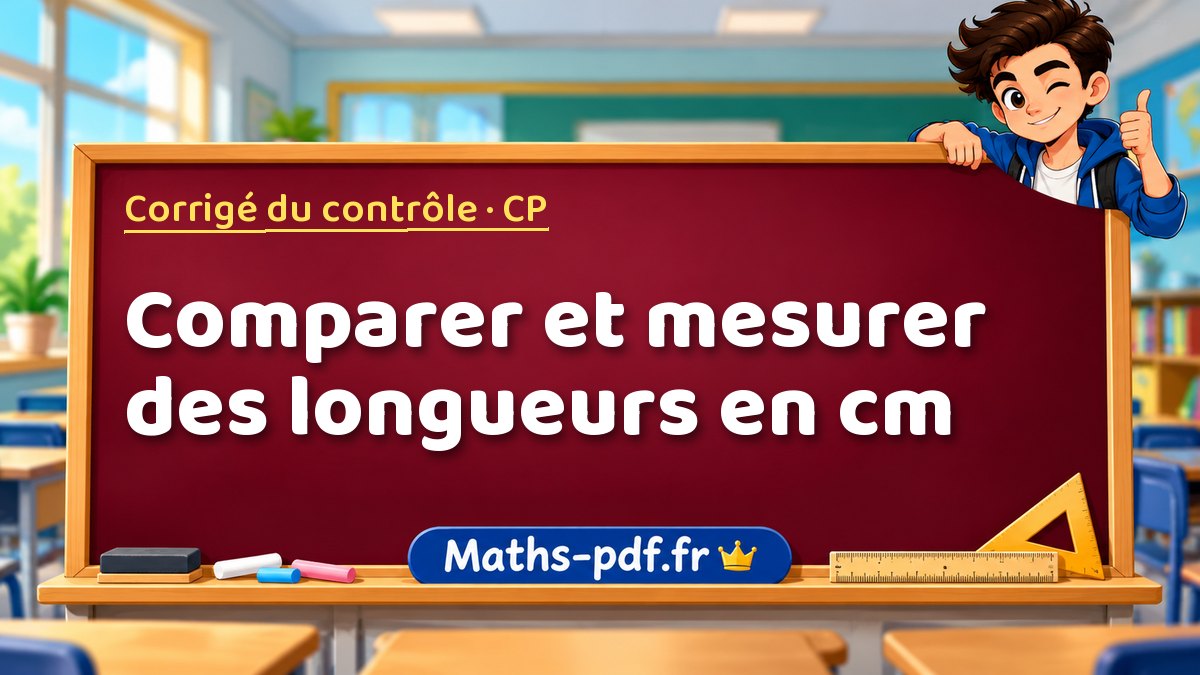 Comparer et mesurer des longueurs en cm – Corrigé de contrôle de maths niveau CP sur Maths-pdf.fr
