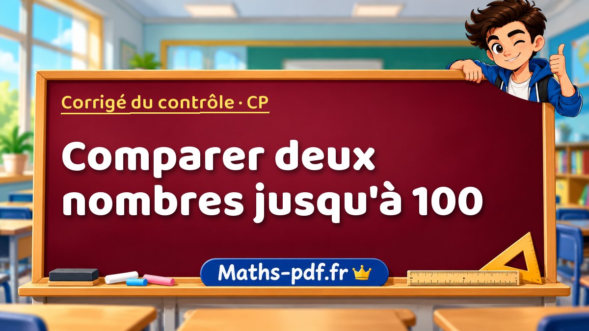 Comparer deux nombres jusqu'à 100 – Corrigé de contrôle de maths niveau CP sur Maths-pdf.fr