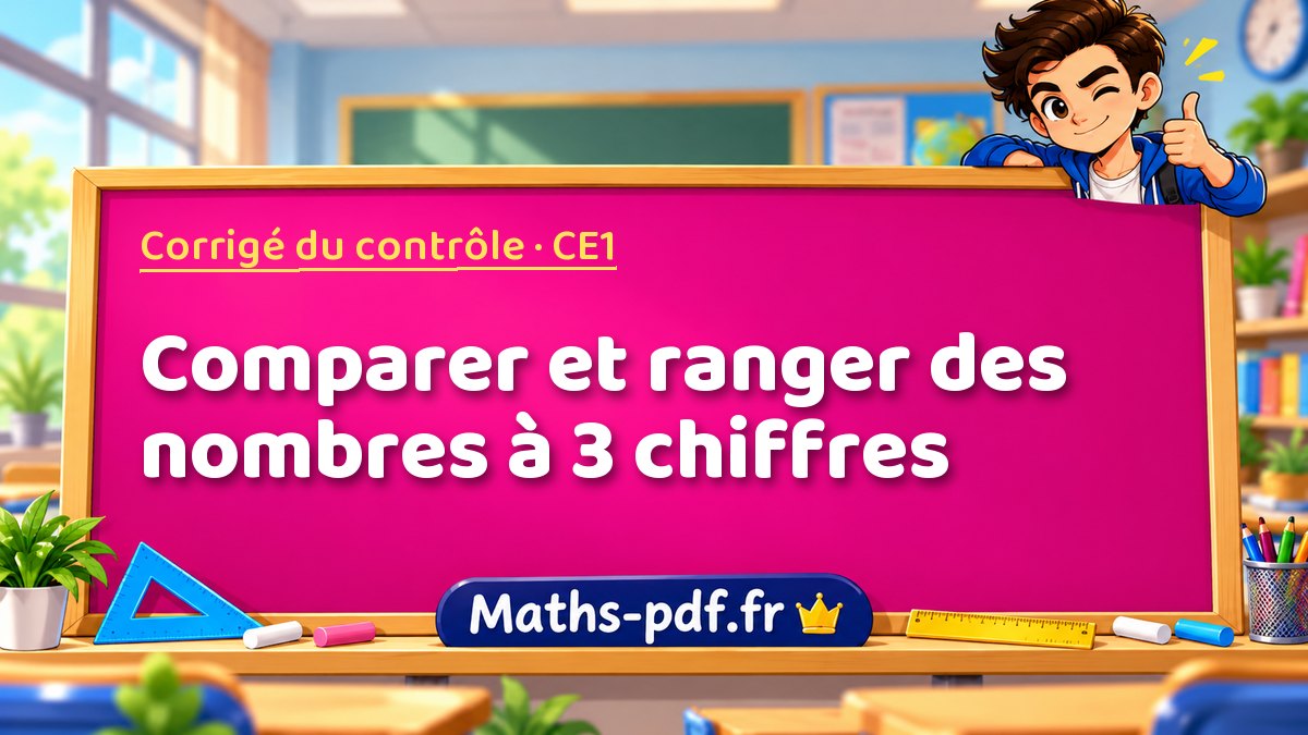 Comparer et ranger des nombres à 3 chiffres – Corrigé de contrôle de maths niveau CE1 sur Maths-pdf.fr