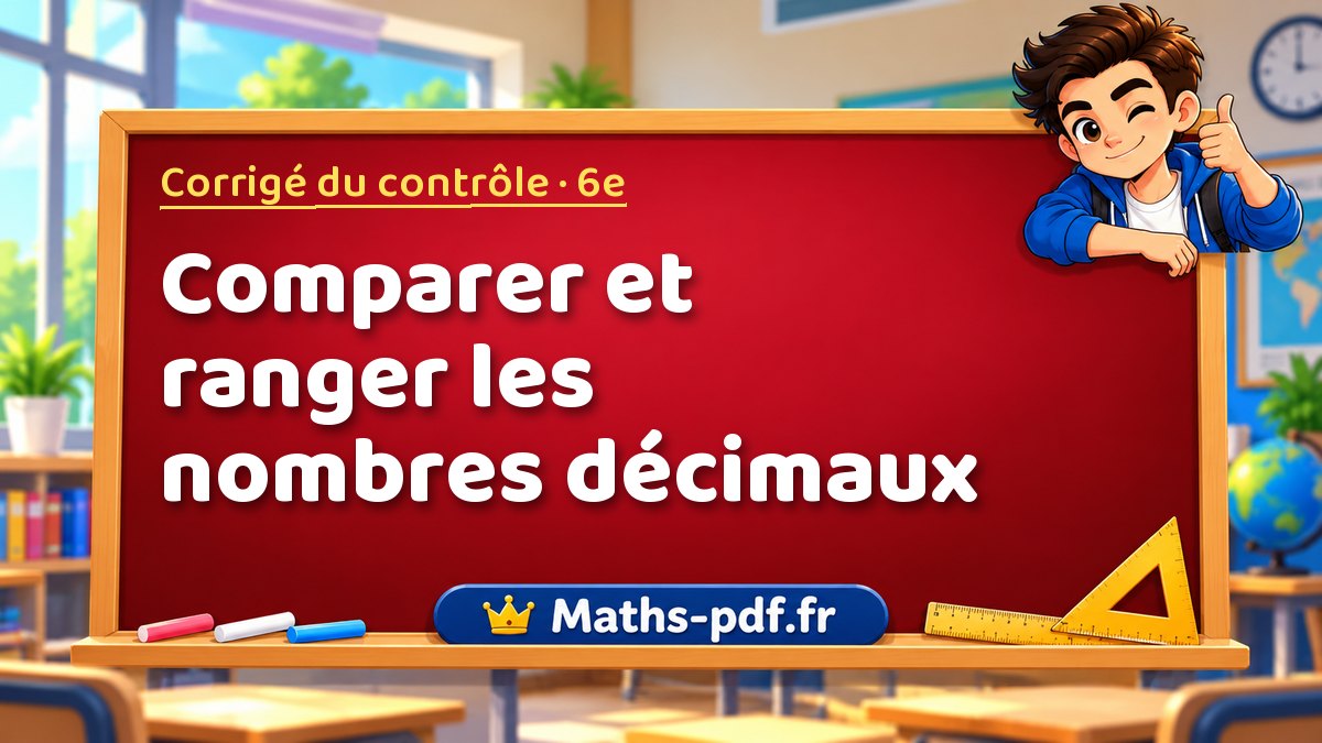 Comparer et ranger les nombres décimaux – Corrigé de contrôle de maths niveau 6e sur Maths-pdf.fr