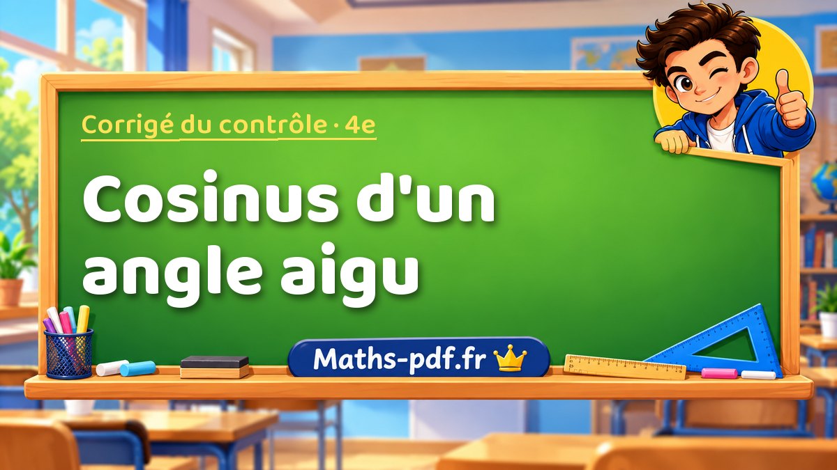 Cosinus d'un angle aigu – Corrigé de contrôle de maths niveau 4e sur Maths-pdf.fr