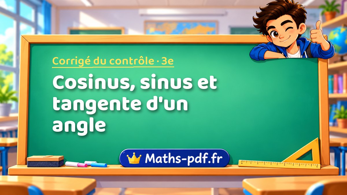 Cosinus, sinus et tangente d'un angle – Corrigé de contrôle de maths niveau 3e sur Maths-pdf.fr