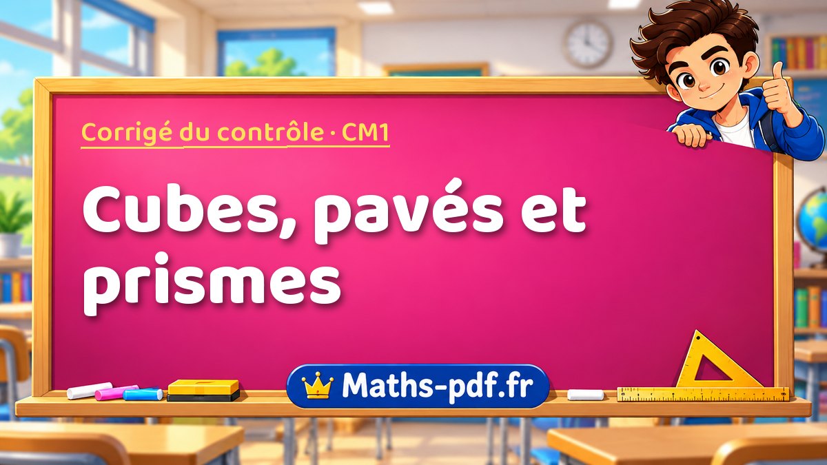 Cubes, pavés et prismes – Corrigé de contrôle de maths niveau CM1 sur Maths-pdf.fr