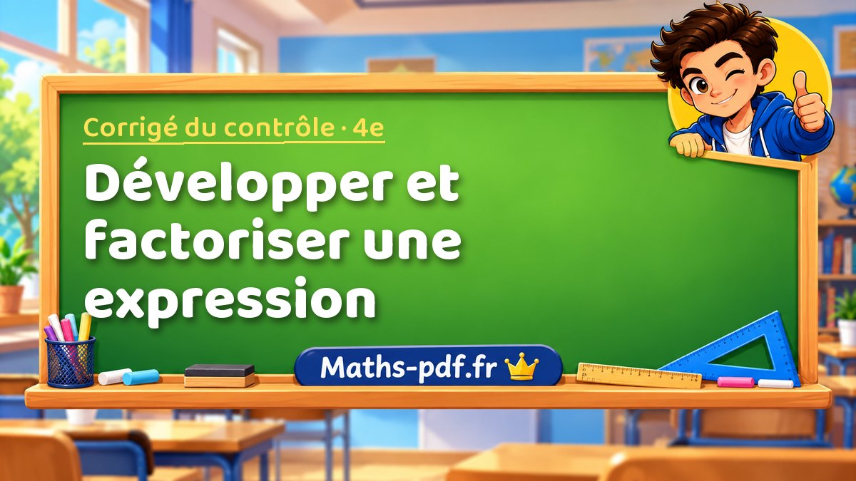 Développer et factoriser une expression – Corrigé de contrôle de maths niveau 4e sur Maths-pdf.fr