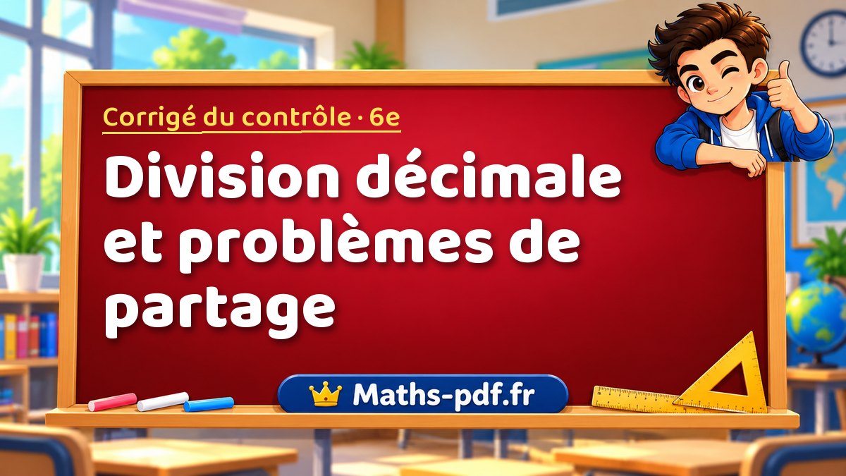 Division décimale et problèmes de partage – Corrigé de contrôle de maths niveau 6e sur Maths-pdf.fr
