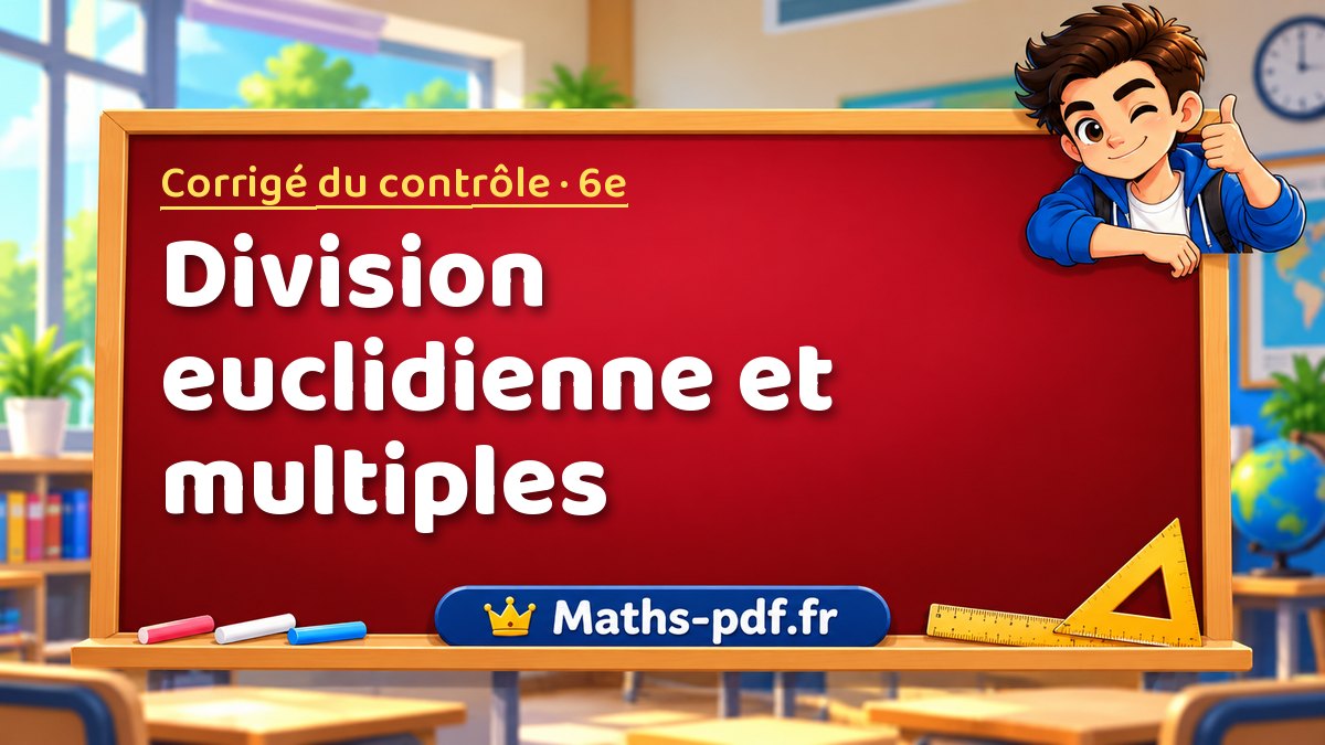 Division euclidienne et multiples – Corrigé de contrôle de maths niveau 6e sur Maths-pdf.fr