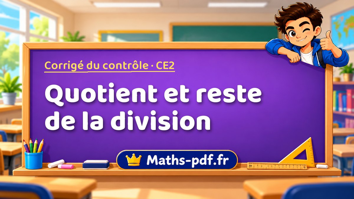 Quotient et reste de la division – Corrigé de contrôle de maths niveau CE2 sur Maths-pdf.fr