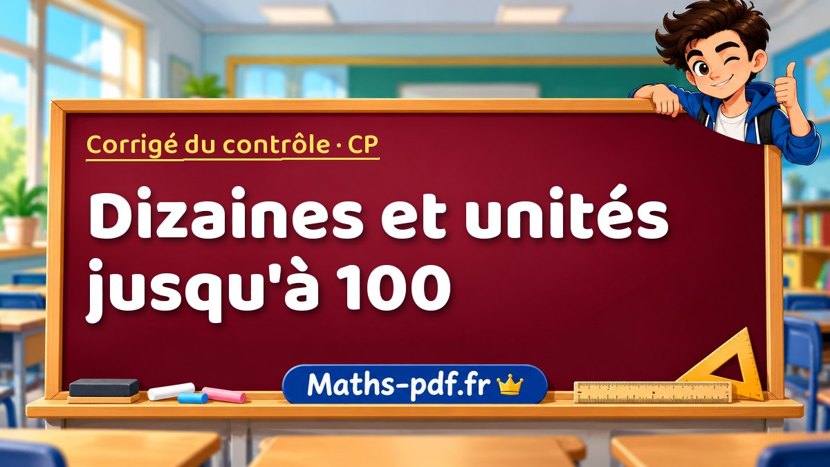Dizaines et unités jusqu'à 100 – Corrigé de contrôle de maths niveau CP sur Maths-pdf.fr