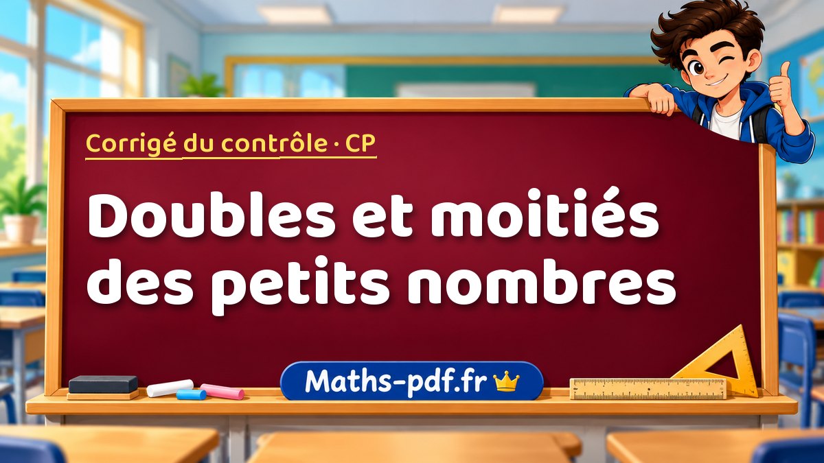 Doubles et moitiés des petits nombres – Corrigé de contrôle de maths niveau CP sur Maths-pdf.fr