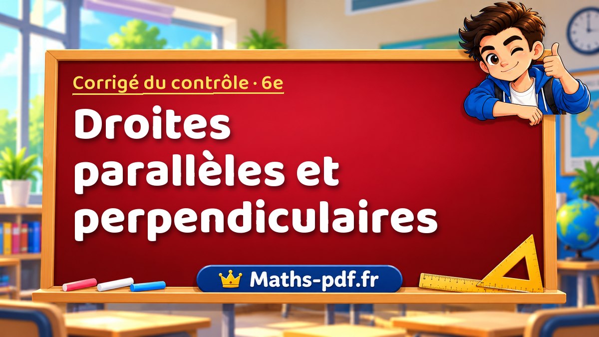 Droites parallèles et perpendiculaires – Corrigé de contrôle de maths niveau 6e sur Maths-pdf.fr