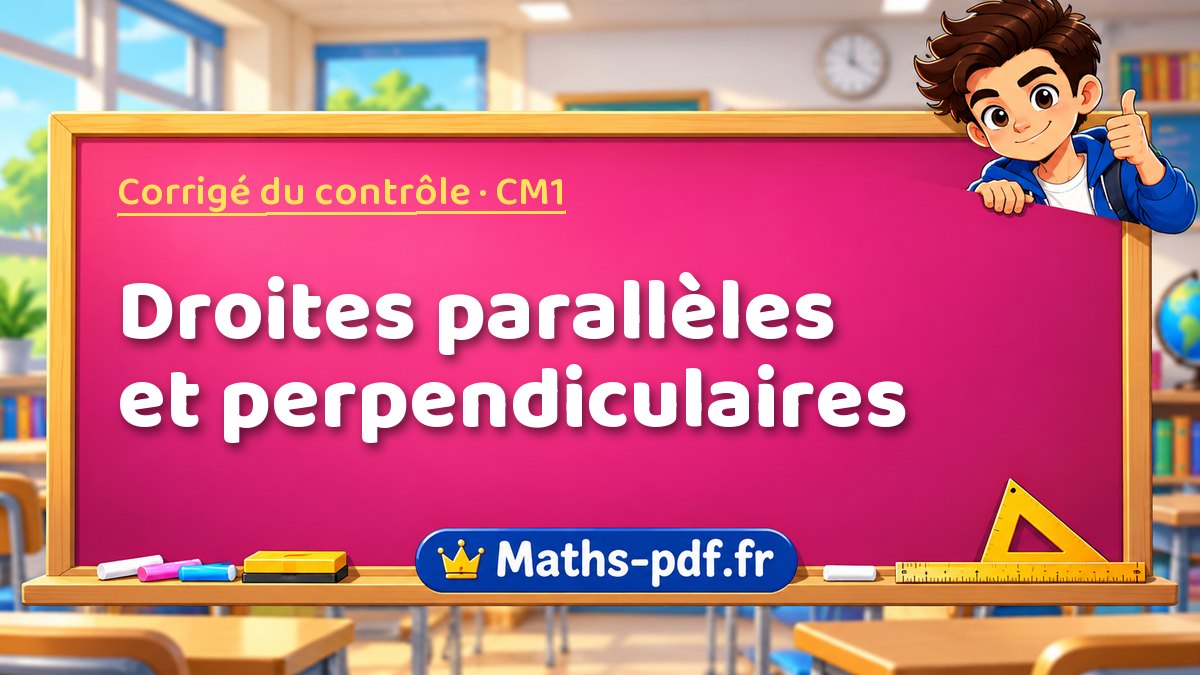 Droites parallèles et perpendiculaires – Corrigé de contrôle de maths niveau CM1 sur Maths-pdf.fr