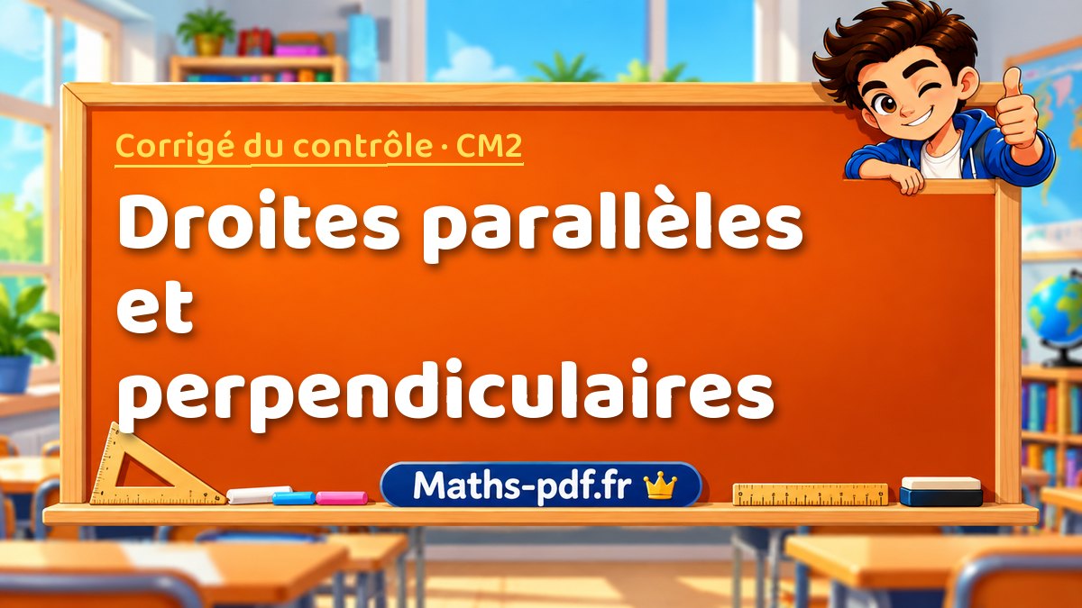 Droites parallèles et perpendiculaires – Corrigé de contrôle de maths niveau CM2 sur Maths-pdf.fr