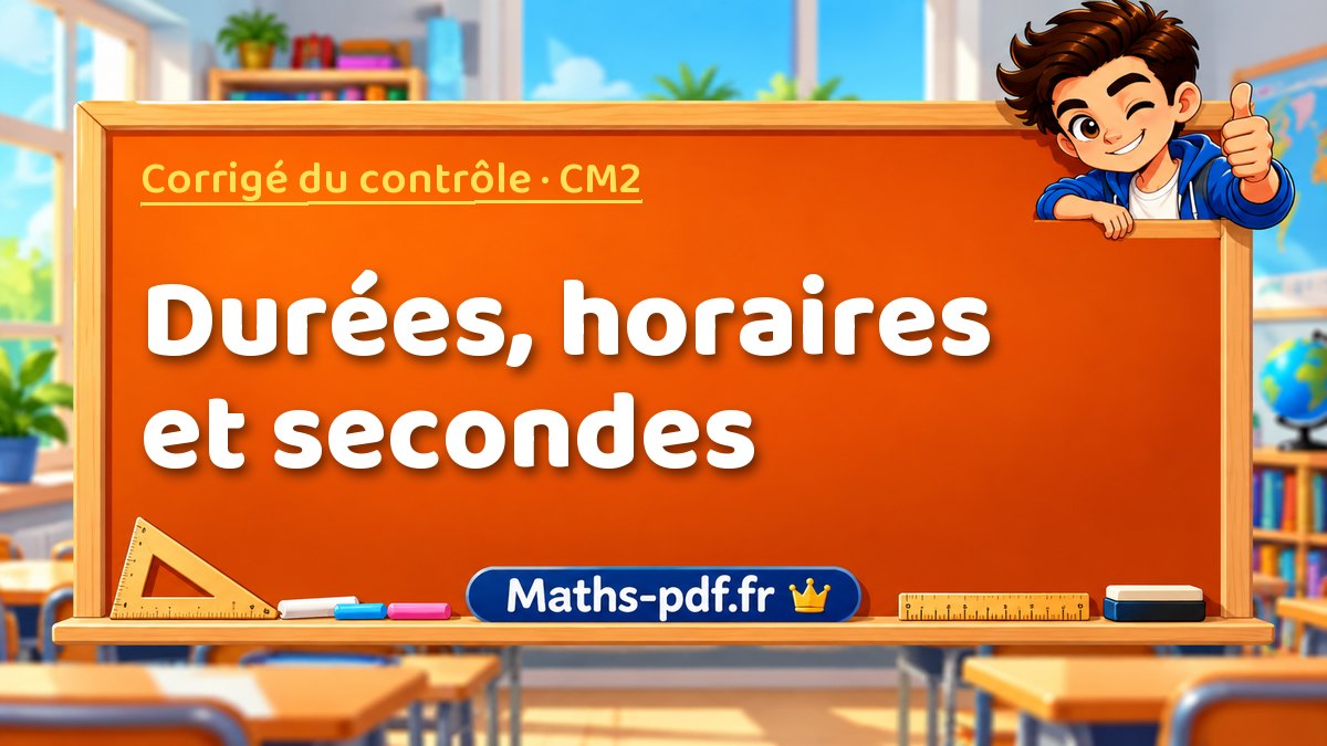 Durées, horaires et secondes – Corrigé de contrôle de maths niveau CM2 sur Maths-pdf.fr