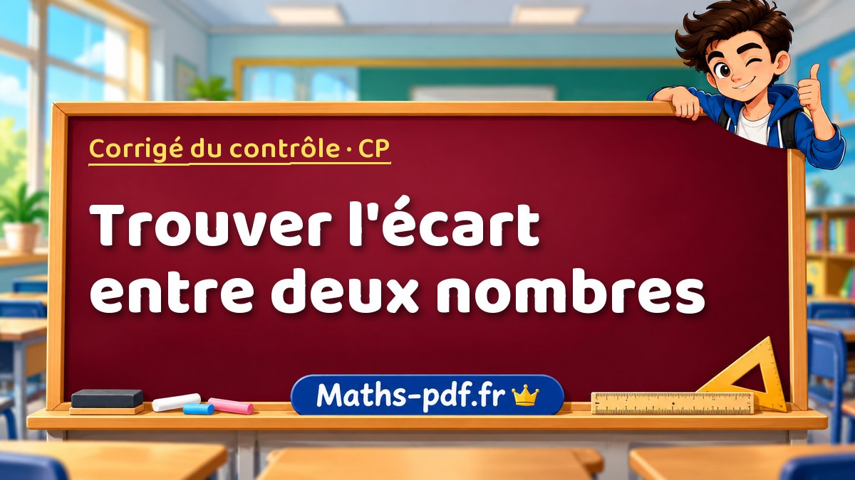 Trouver l'écart entre deux nombres – Corrigé de contrôle de maths niveau CP sur Maths-pdf.fr