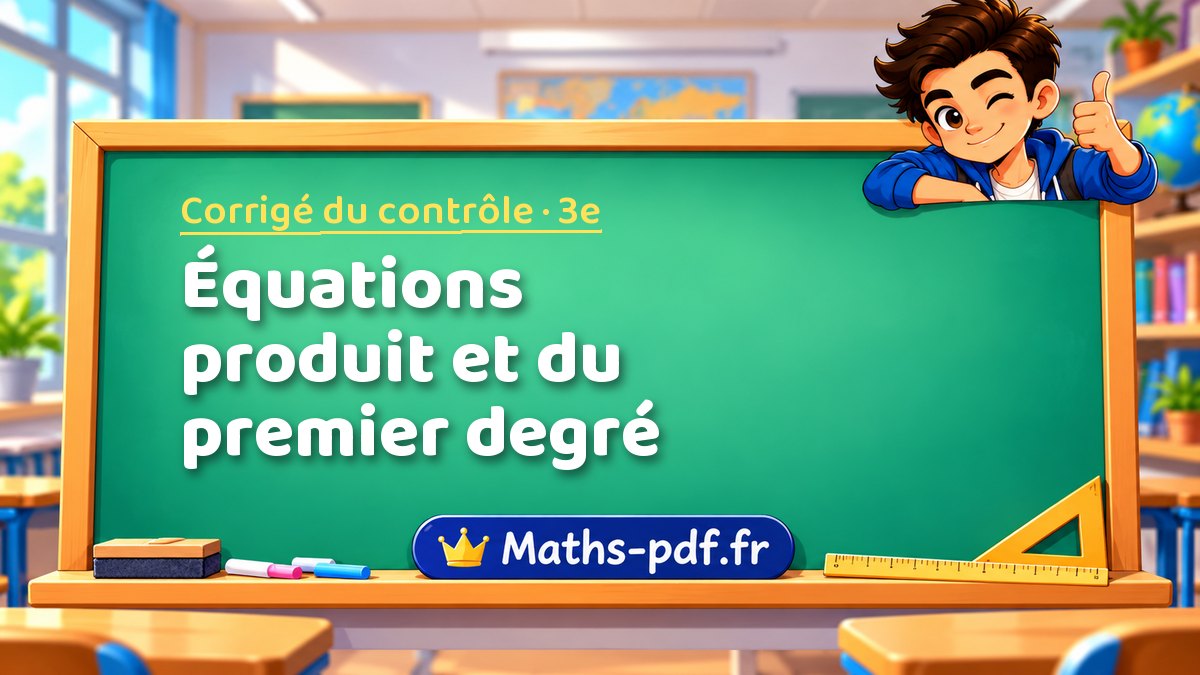 Équations produit et du premier degré – Corrigé de contrôle de maths niveau 3e sur Maths-pdf.fr