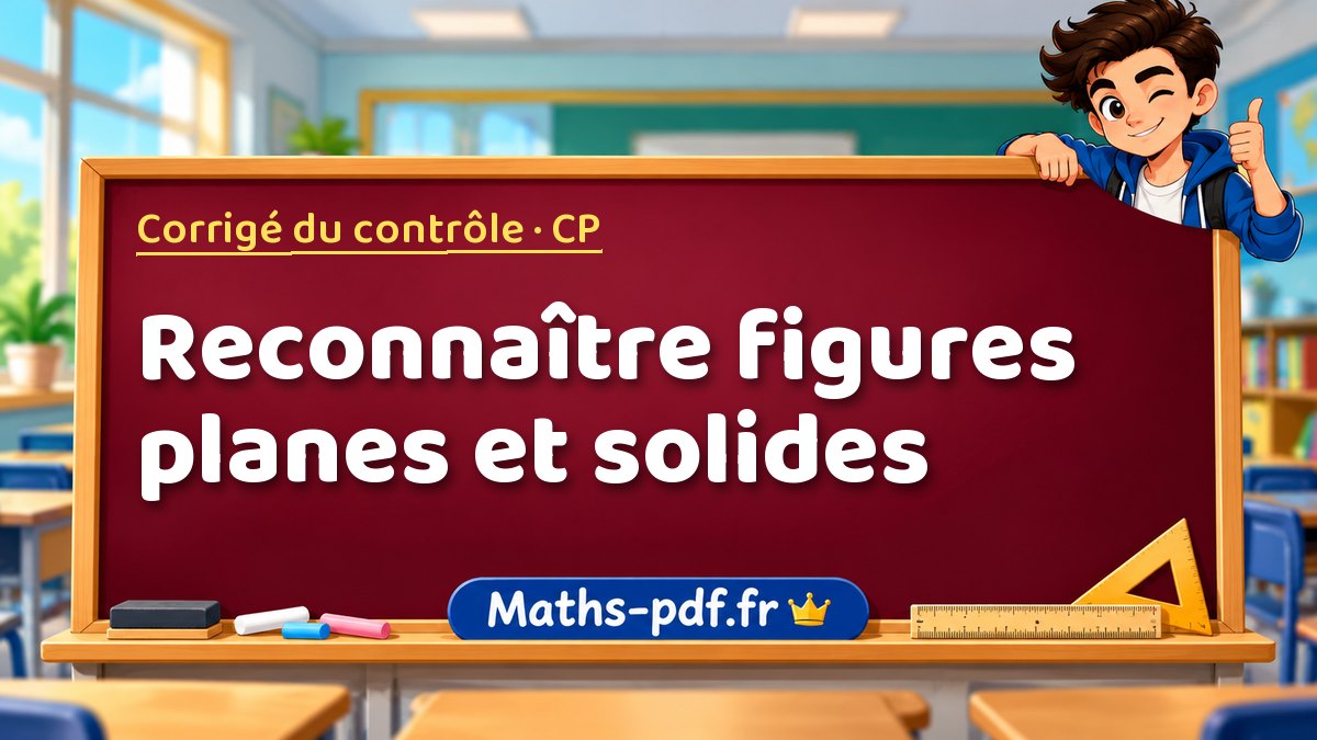 Reconnaître figures planes et solides – Corrigé de contrôle de maths niveau CP sur Maths-pdf.fr
