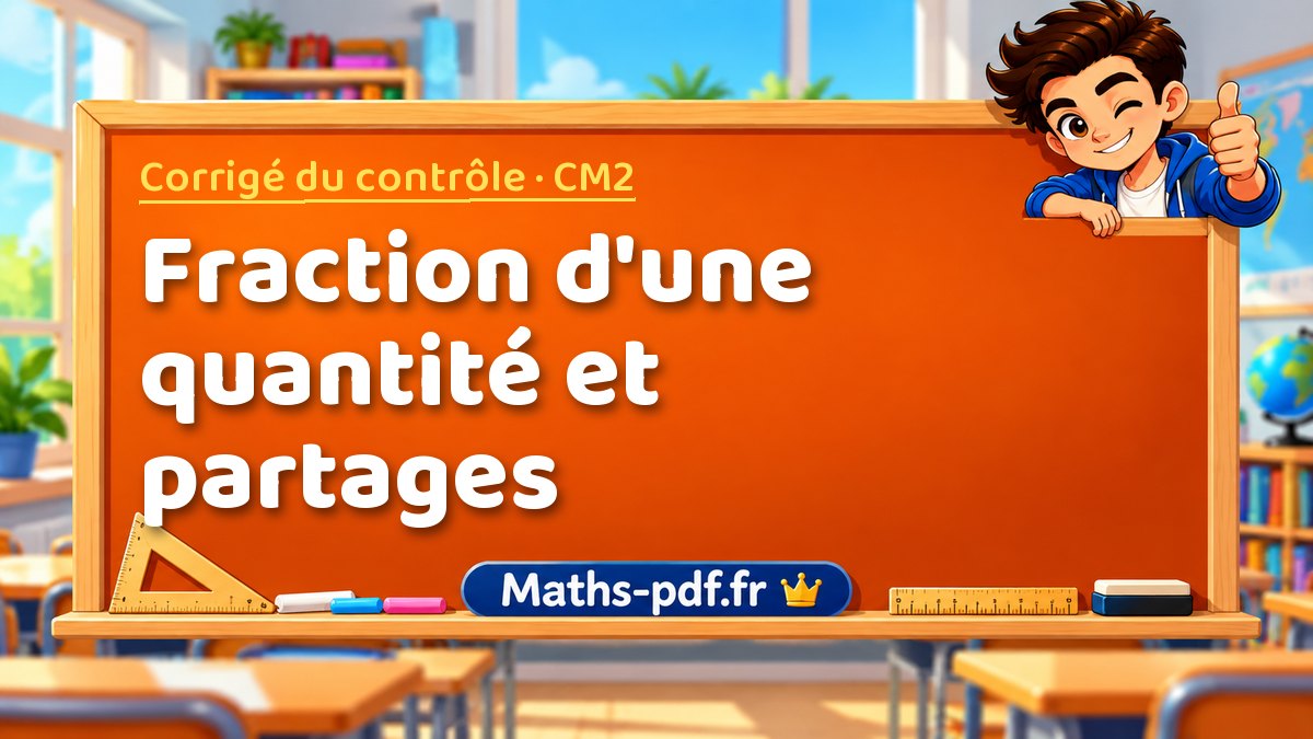 Fraction d'une quantité et partages – Corrigé de contrôle de maths niveau CM2 sur Maths-pdf.fr