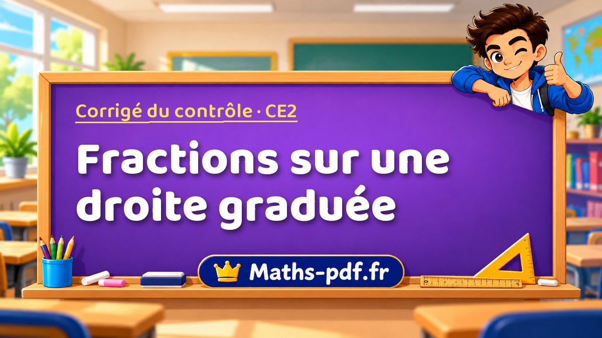 Fractions sur une droite graduée – Corrigé de contrôle de maths niveau CE2 sur Maths-pdf.fr