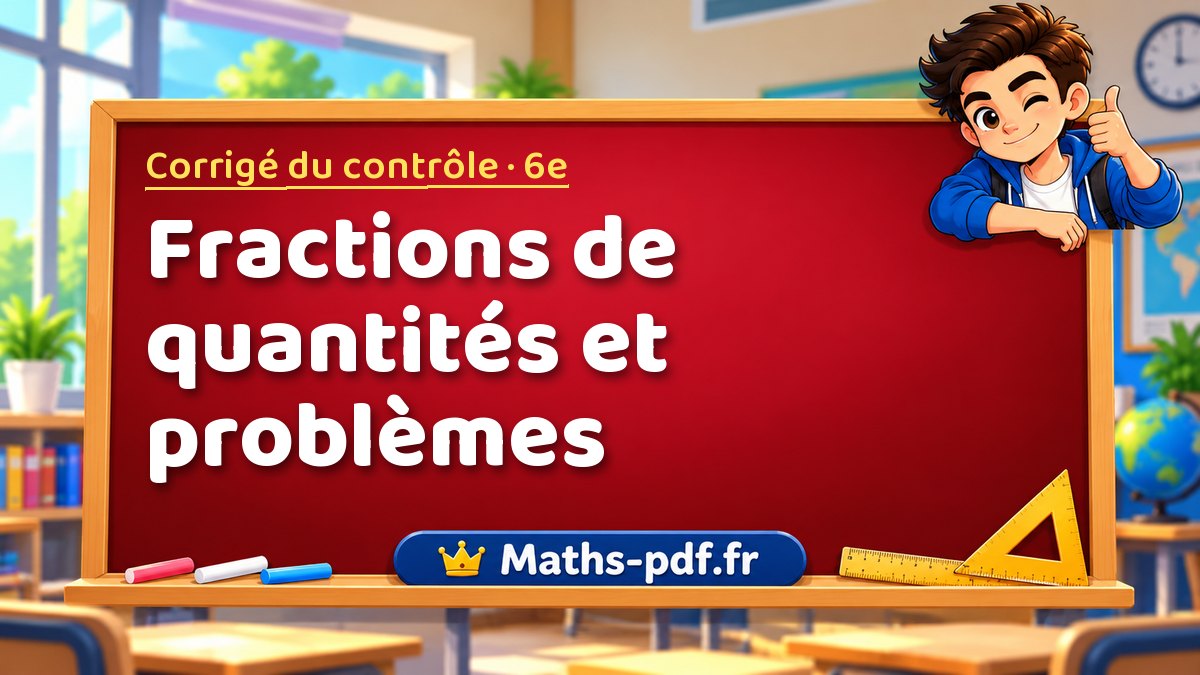 Fractions de quantités et problèmes – Corrigé de contrôle de maths niveau 6e sur Maths-pdf.fr