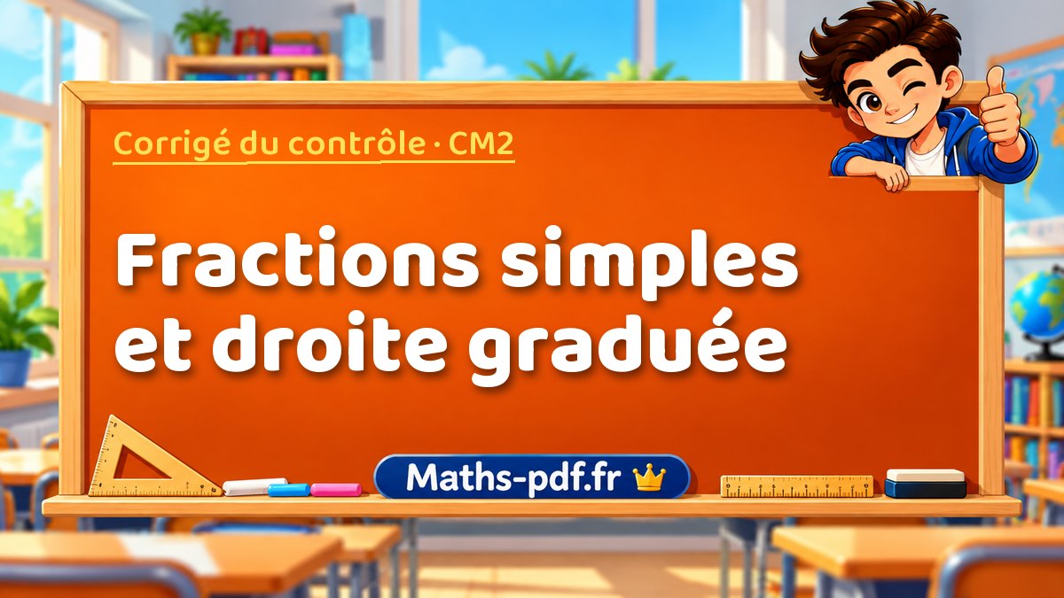 Fractions simples et droite graduée – Corrigé de contrôle de maths niveau CM2 sur Maths-pdf.fr