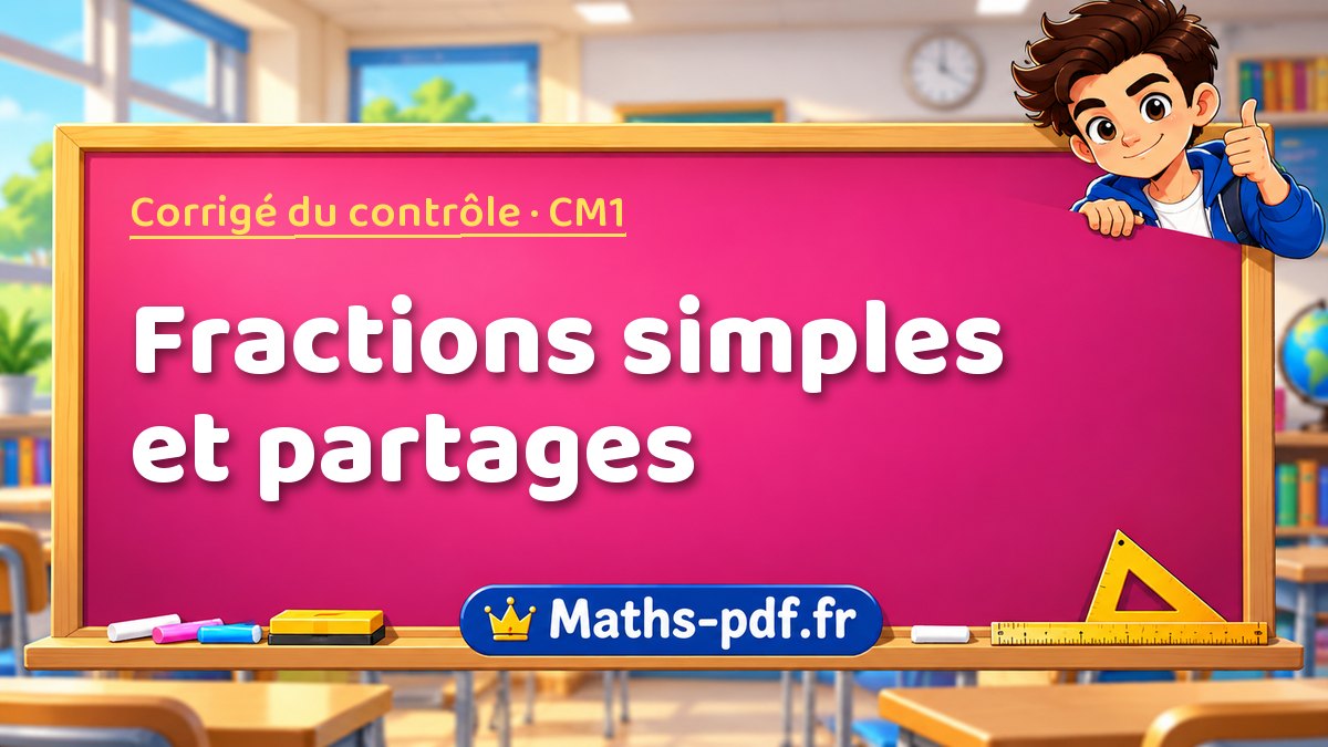 Fractions simples et partages – Corrigé de contrôle de maths niveau CM1 sur Maths-pdf.fr