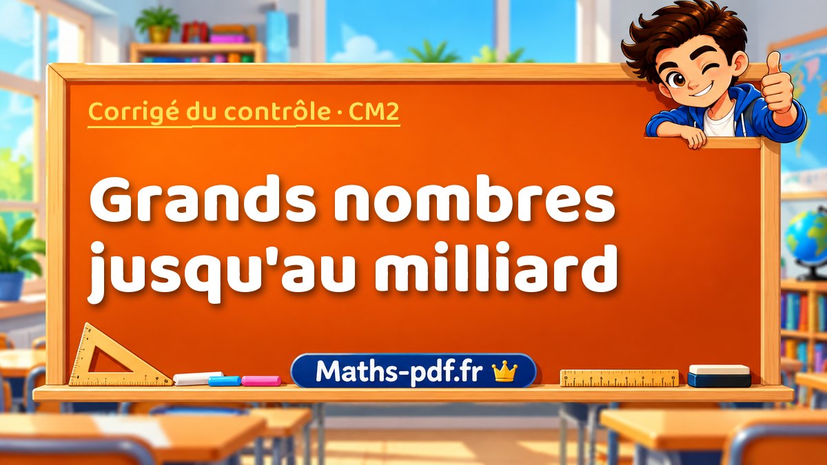 Grands nombres jusqu'au milliard – Corrigé de contrôle de maths niveau CM2 sur Maths-pdf.fr